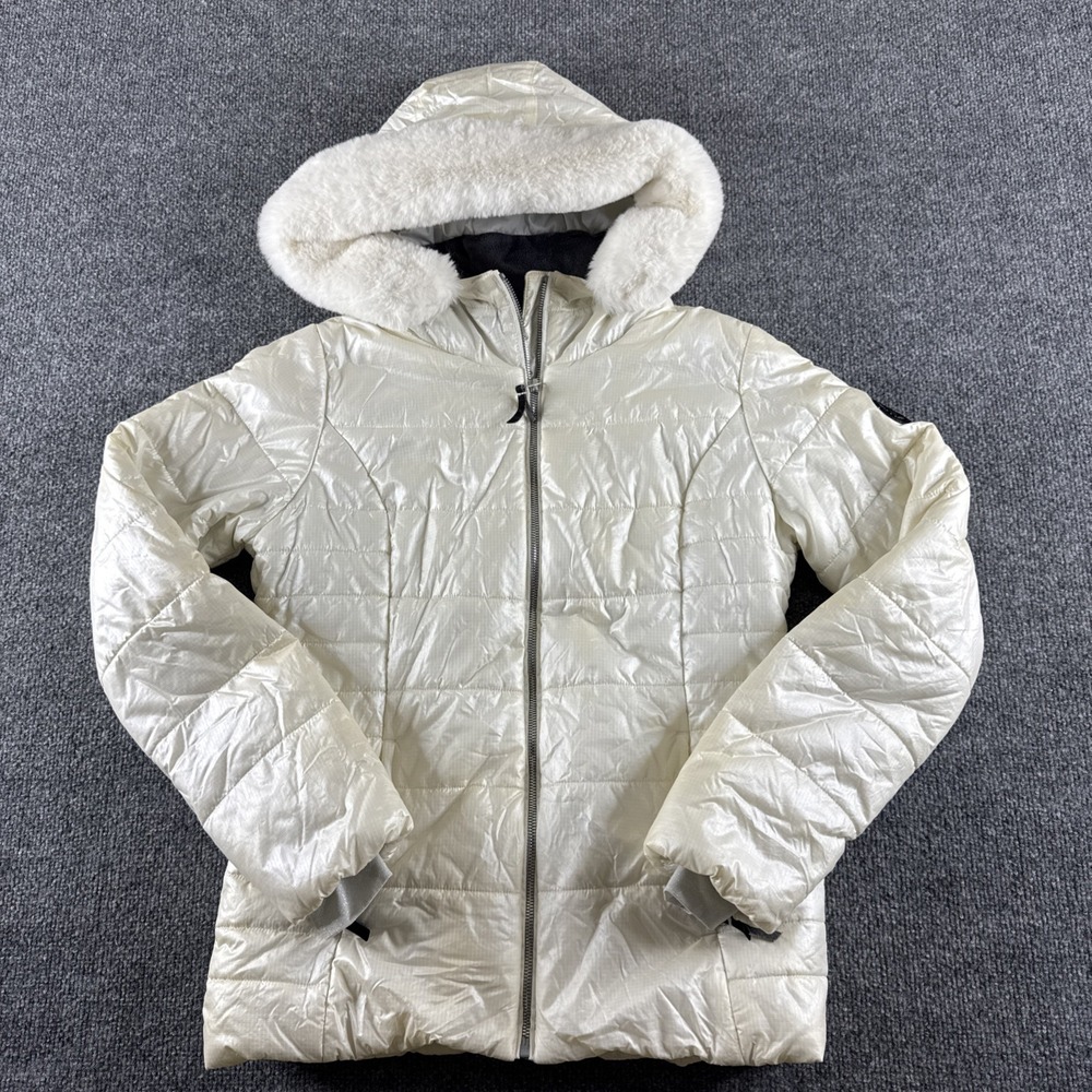 Obermeyer‎ Down Puffer Ski Jacket Women Size 8 Cream Hood